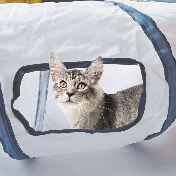 Cat Tunnel Tube Toys,Tunnels for Indoor Cats, S-Shape White Collapsible Interactive Toy with Balls for Rabbits, Kittens, Ferrets, Puppy