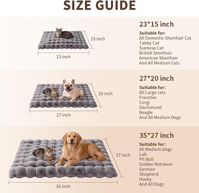 SOMAHE Large Dog Bed Mat, Extra Large Plush Faux Fur Washable Pet Bed for Large Dogs, Non-Slip Fluffy Dog Mat – Machine Washable XL Dog Sleeping Pad for Large Breeds, 35 x 27 Inch Grey