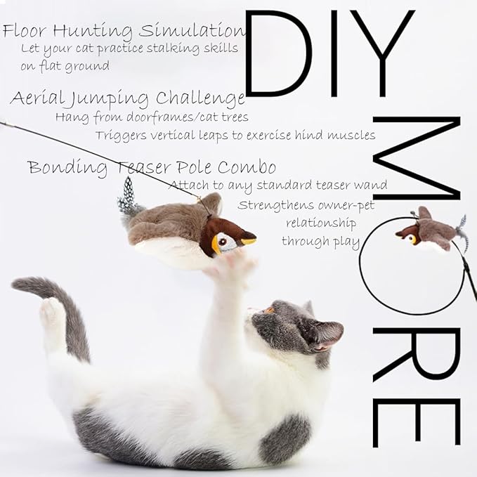 Flapping Chirping Bird Cat Toy(Non-Flying), USB Charging,Touch Activated Plush Toy,Simulates Bird Wing Flapping and Sounds, for Cats,Dogs & Small Pets (Large, SPARROW-01)