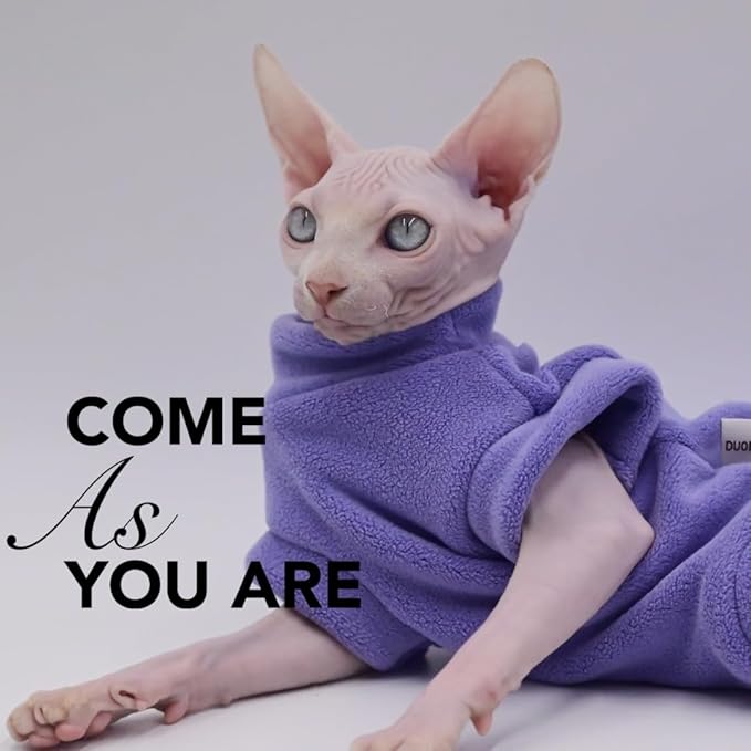 Hairless Cat Clothes Autumn/Winter Warm Fleece Super Soft Stretch Cat Clothes for Sphynx,Devon, Konis,Small Cats and Dogs (Green, Large)
