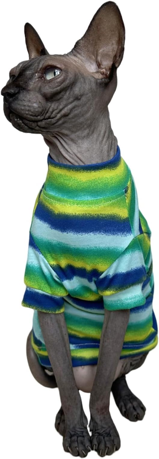 Limited Edition Sphynx Cat Cotton T-Shirts Hairless Cat Sweatshirt Pet Kitten Clothes Round Collar Kitten Shirts Vest Cats & Small Dogs Apparel (Reflection, L (7.7-9.9 lbs))