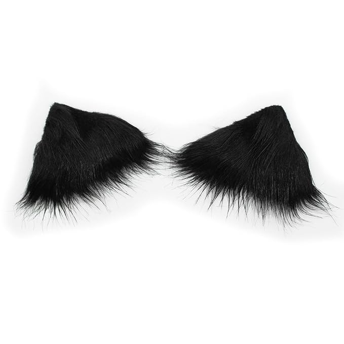 tyoungg Faux Fur Cat Kitten Clip on Ears Headband For Cosplay Kitten Play Comicon Cosplay Petplay (black kitten ears)