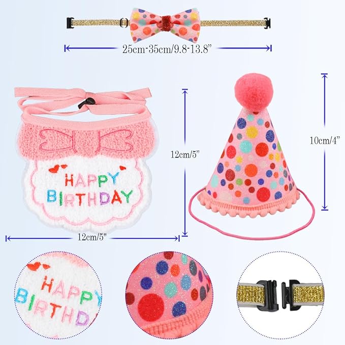 Cat Birthday Party Supplies, Girl Boy Cat Kitten Birthday Bandana Hat Numbers Decorations Outfits Set, Pink