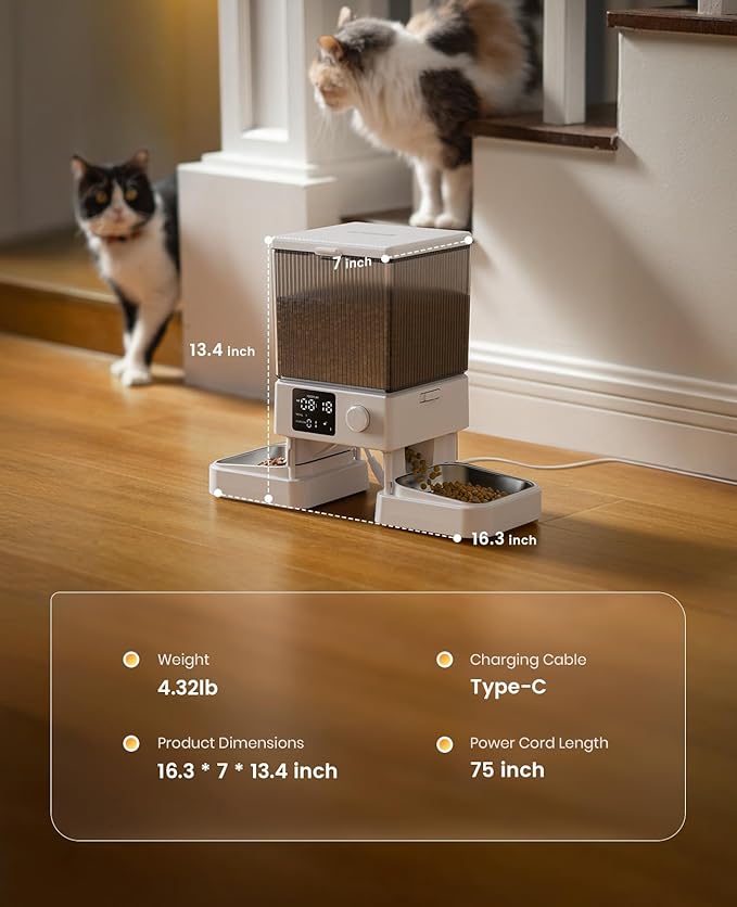 oneisall Automatic Cat Feeder for 2 Cats, 20 Cups/5L Automatic Cat Food Dispenser for Small Pets Indoor, Timed Cat Feeder for Dry Food(White)