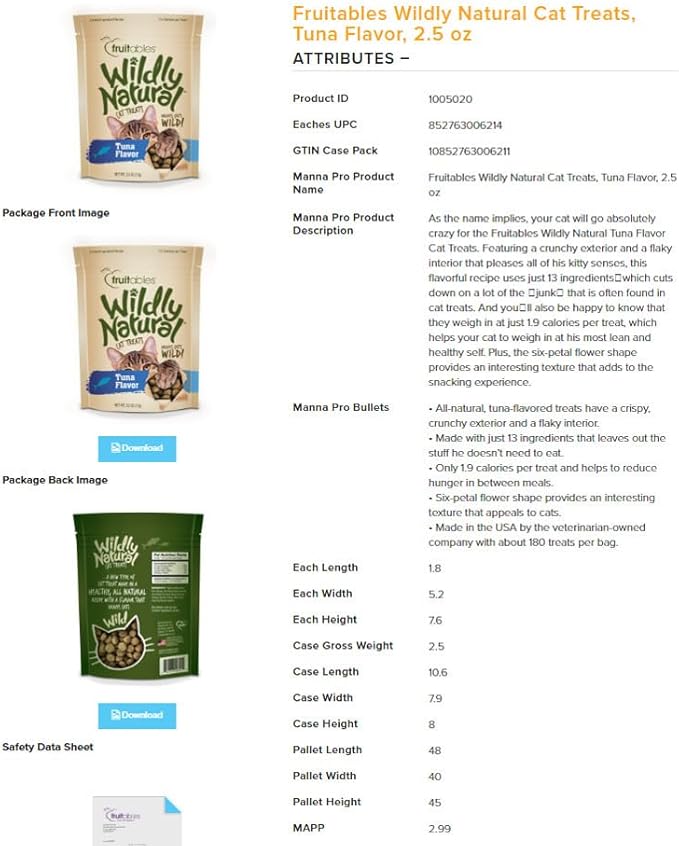 Wildly Natural Cat Treats, Low Calorie Cat Treats, No Grains, Healthy Snacks Made with Natural Ingredients, Kitten Essentials, High Protein Snack, Tuna Flavor, 2.5 oz
