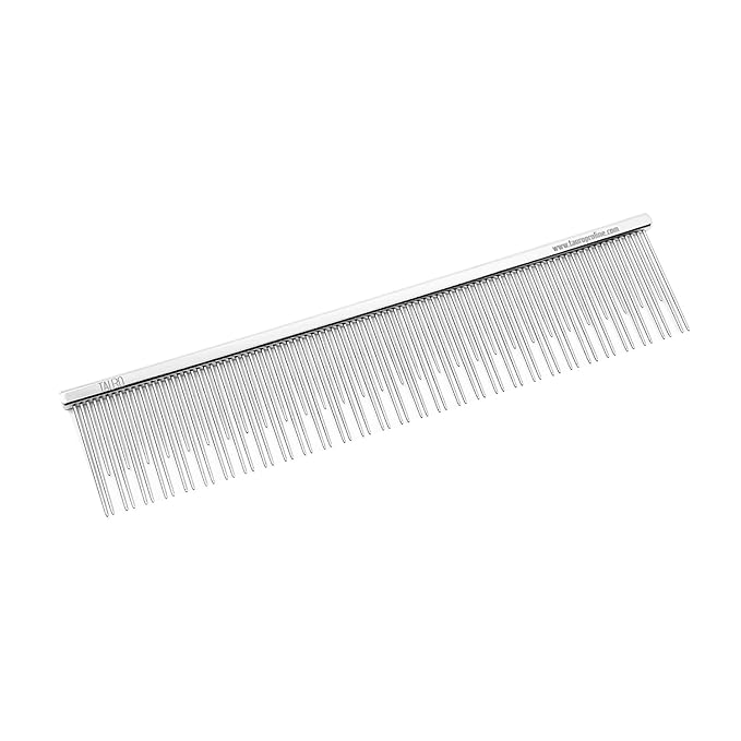 Tauro Pro Line Cat Carding Comb – 6.5", Double Teeth Stainless Steel Cat & Dog Comb with Rounded Ends, Ideal for Combing Knots & Fine Grooming, M
