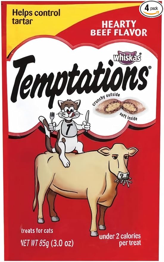 Whiskas Temptations Classic Treats for Cats Hearty Beef Flavor (Pack of 4)