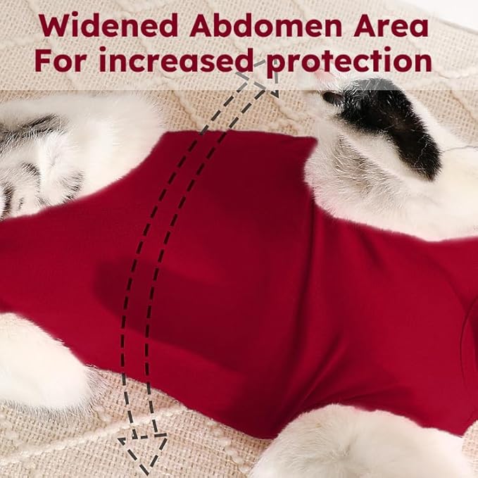 Hpetppy Cat Recovery Suit, Breathable Cat Surgery Recovery Suit Female, Kitten Onesie for After Surgery Spay Surgical Abdominal Wound Skin Diseases Cone of Shame Alternative (Red,S)