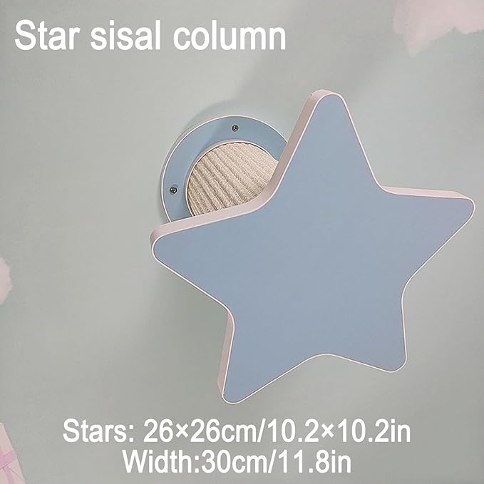 Natural Solid Wood Cat Wall Climbing Set with Colorful Sisal Posts | Cat Wall Furniture for Home & Cats Shelter | with Star/Moon/Cloud Designs(Yellow,26 * 26cm)