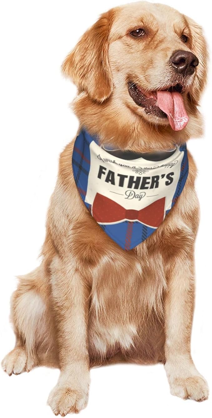 Happy Father's Day Dog Bandana Adjustable Reversible Triangle Dog Scarf Scarves Pet Bibs Costume Accessory Decor for Cats