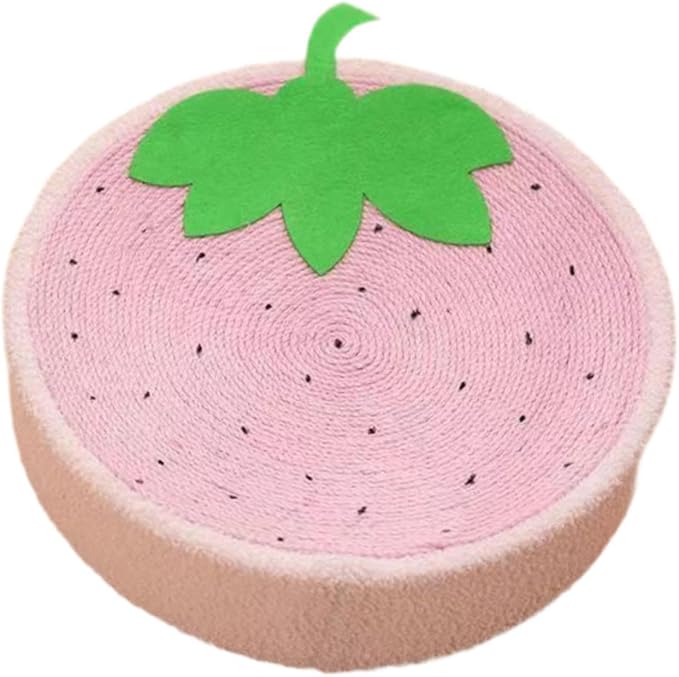 Round Sisal Scratching Board Cat Bed, Fruit Scratcher Bowl, Strawberry