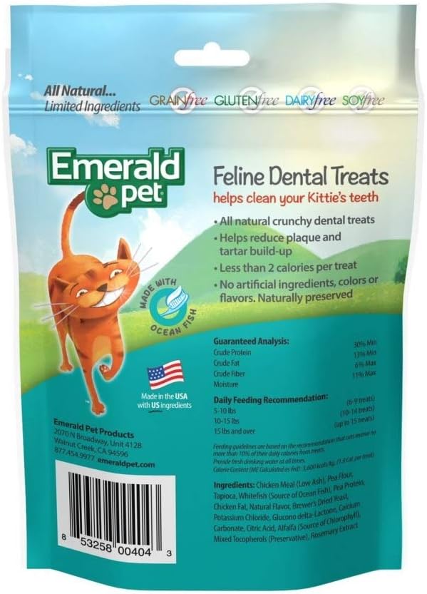 Emerald Pet 2 Pack of Feline Dental Treats for Cats, 3 Ounces Each, with Ocean Fish, Made in The USA