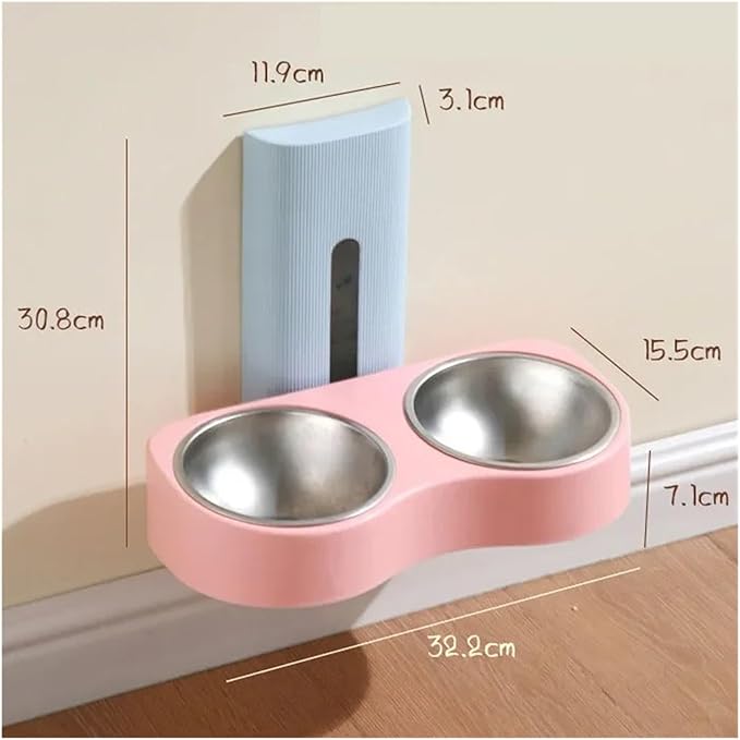 Wall-Mounted Pet Double Bowl Stainless Steel Cat Water Feeder