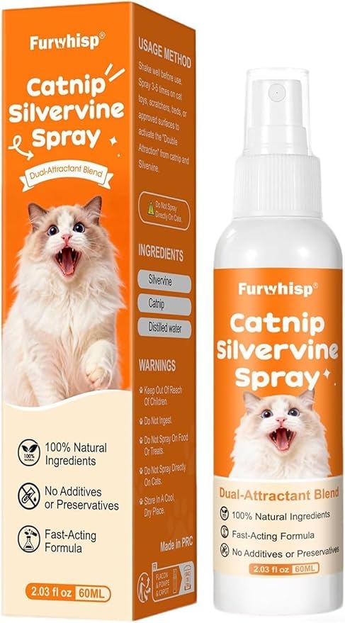 Catnip Spray with Silvervine,100% Natural Dual-Plant Formula,Loved by 9 Out of 10 Cats, Renews Old Toys & Encourages Positive Scratching, Indoor & Outdoor Use – 2 oz