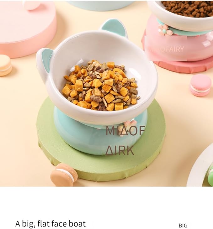 Ceramic cat Bowl pet Bowl Feeder Dog Bowl Cervical Spine Oblique Rice Bowl Single Bowl Anti-Knock pet Supplies Blue