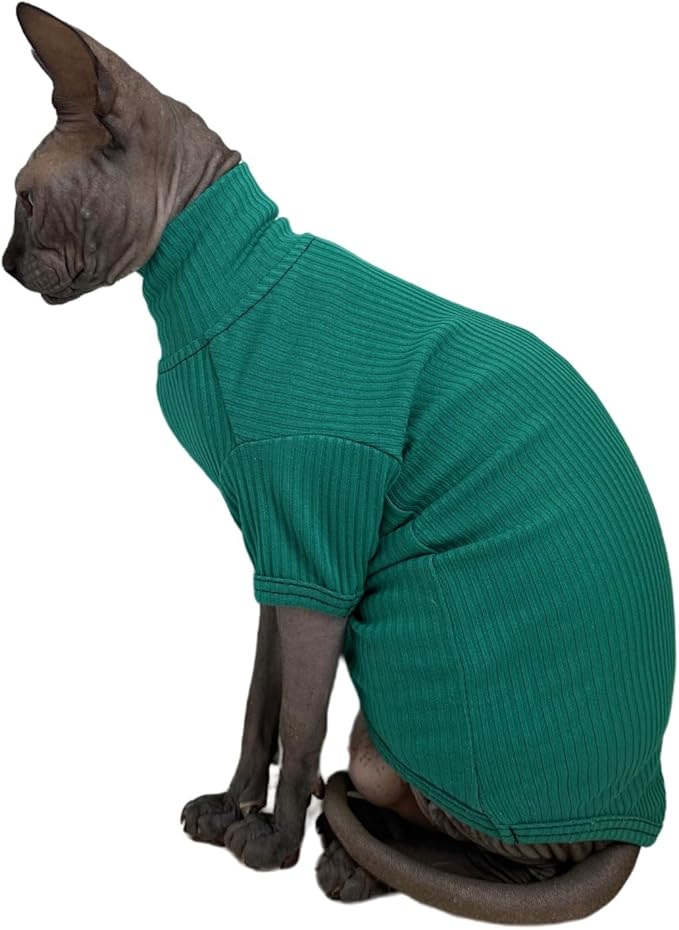 Sphynx Hairless Cats Shirt Breathable Cat Turtleneck Sweater Pullover Kitten T-Shirts with Sleeves Cat Pajamas Jumpsuit for Sphynx Cornish Rex, Devon Rex, Peterbald (Small (Pack of 1), Peacock Green)