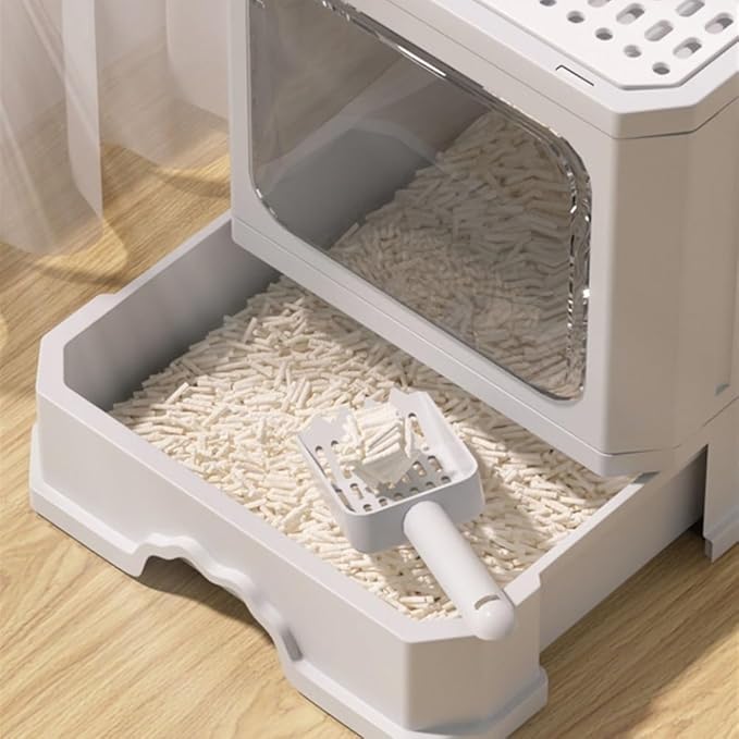 Pet Supplies, Foldable Covered Cat Litter Box with Scoop & Top/Dual Entry(Yellow)