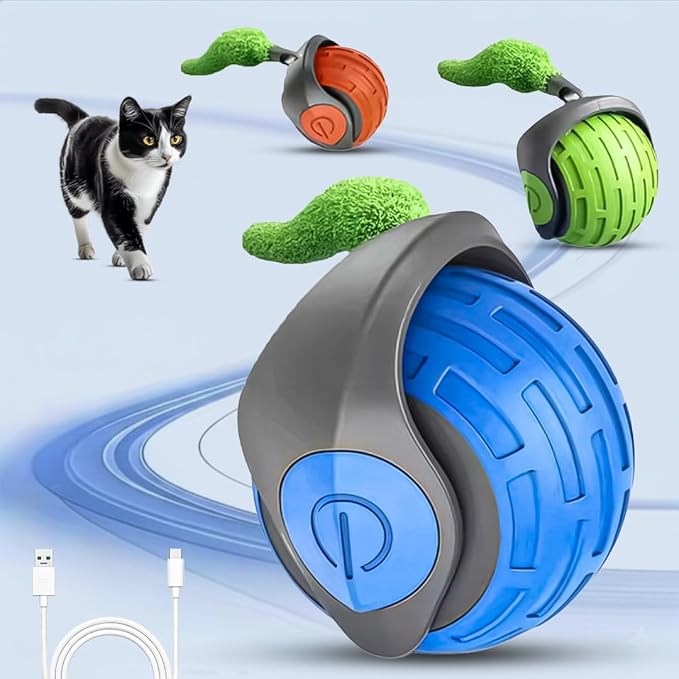 Interactive Cat Toys for Indoor Cats,The 3rd Generation Agile Moving Cat Ball with Elastic Mesh Tail,Automatic Kitten Toys for Bored Indoor Adult Cats,Motion Activated (Green)