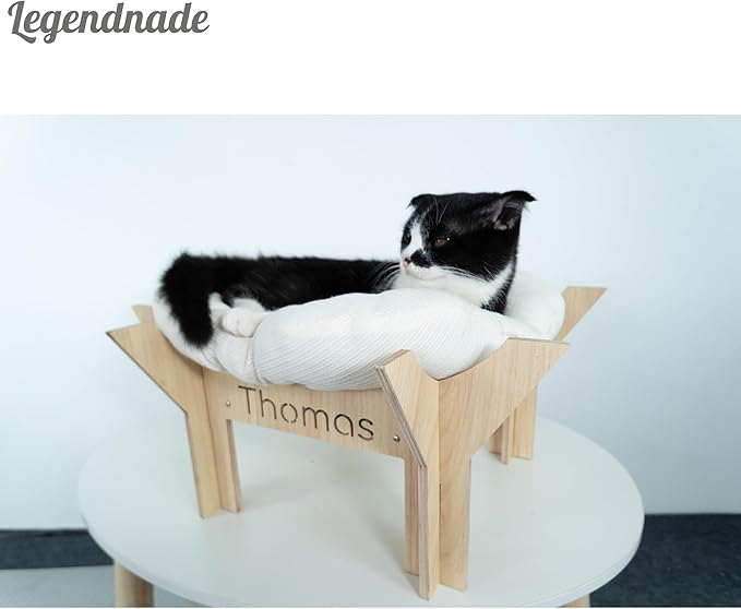 Personalized Wooden Cat Bed, Custom Name Standing Beds with Cushion, Wood Cat Bed Cave, Pet Furniture Large Perch for Playing Sleeping Scratching, Your Cats Gifts