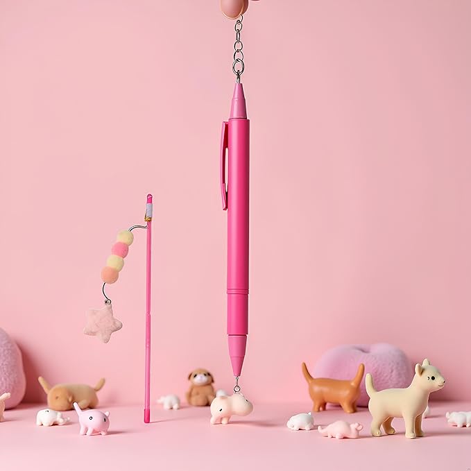 BWESOO Pink Cat Stick Toy Elastic Rope Plush Ball Star Pendant Bite-Resistant Comfortable Grip Relieve Boredom Handmade Kitten Teaser Wand Cat Mice and Animals Toys