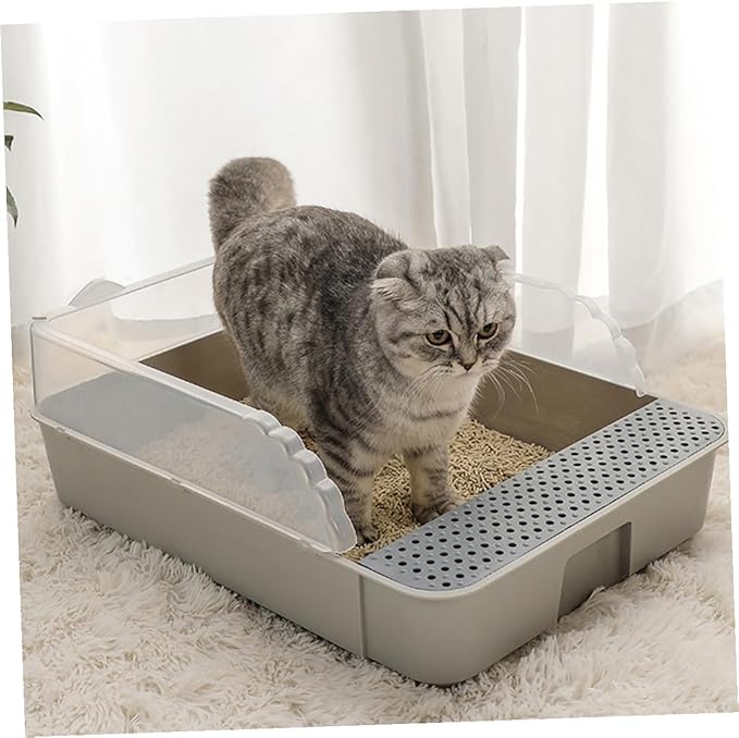 Luxshiny Detachable Small Gray Cat Litter Pan Potty with Anti-Splashing Design Plastic Half-Enclosed Cat Toilet for Kitten Housebreaking