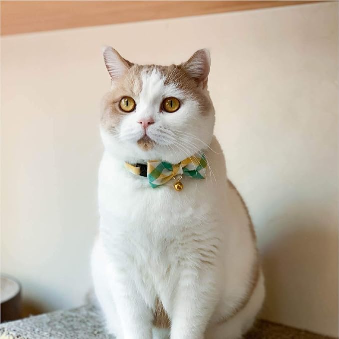 Purrfect Picnic Bow Tie Cat Collar (Yellow) with Bell Safety Breakaway Soft Lightweight for Cats Kitty Kitten Japanese Stylish Pattern, No.1 Seller in Japan