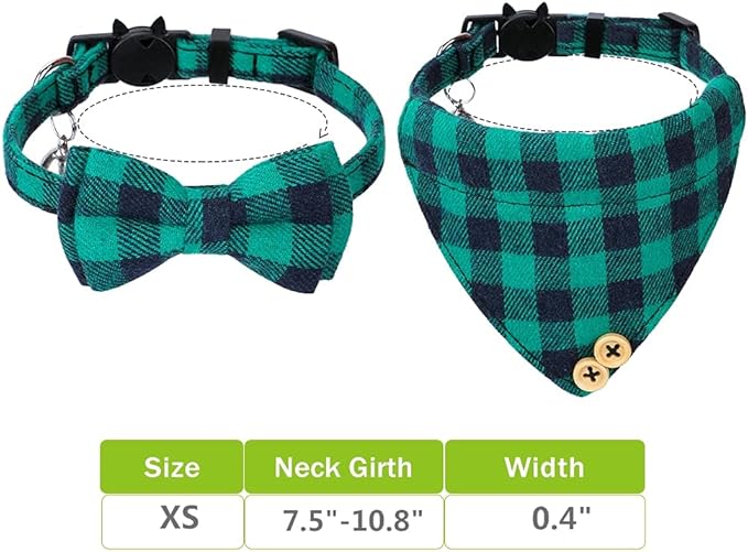 Faleela Breakaway Cat Collar with Bells - 2 Pack Cat Collar with Bells, Cat Collars with Bandana, Accessories for Pet Collars, Adjustable for Cats and Small Dogs