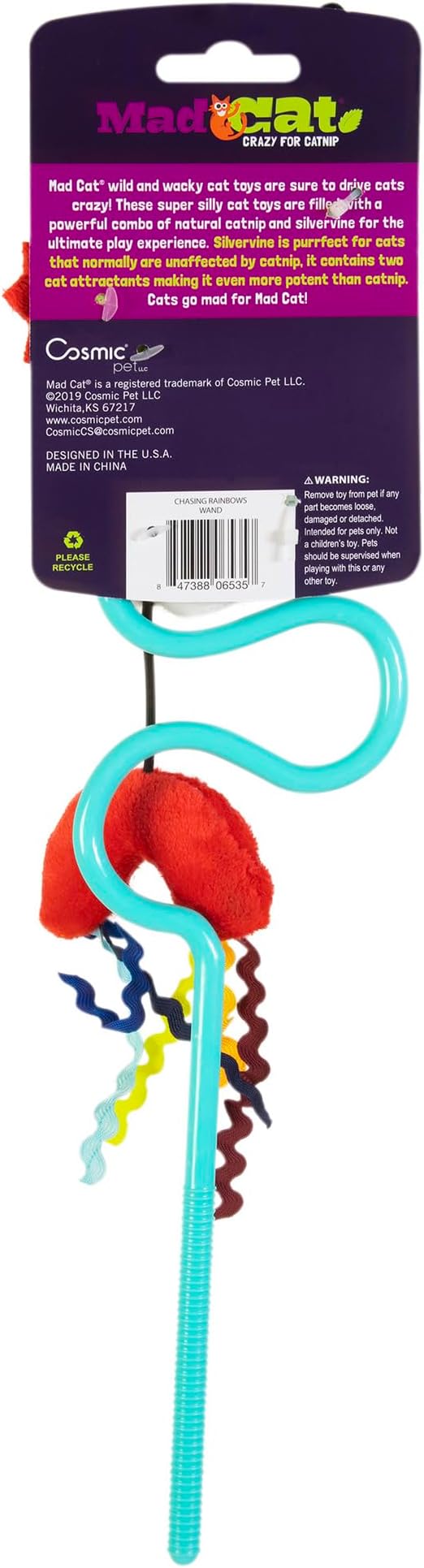Mad Cat Rainbow Chaser Wand with Catnip & Silvervine Cat Toy, Pack of 1