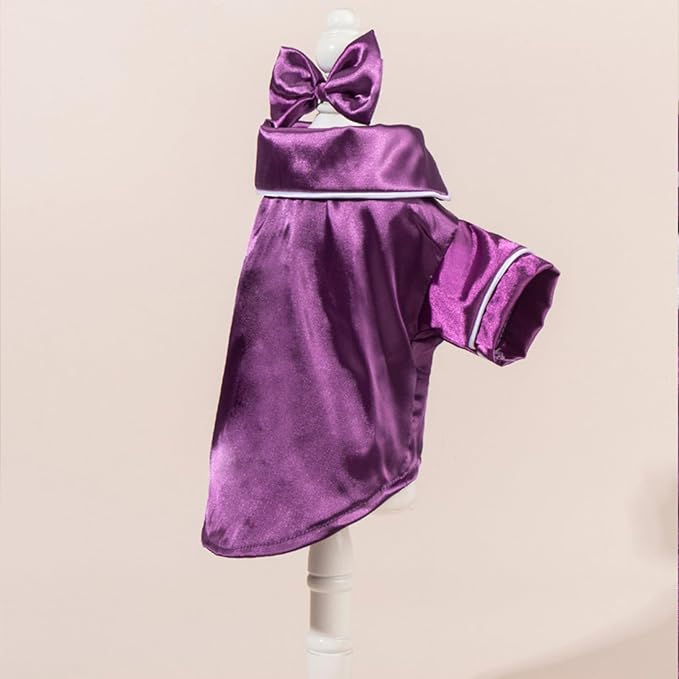 Cat Puppy Costume Elegant Satin Pajamas with Bow Headband 2PCs Set Pet Sleepwear Cute Pet Outfit Cosplay Partywear Photoshoots (Purple Set,X-Large)