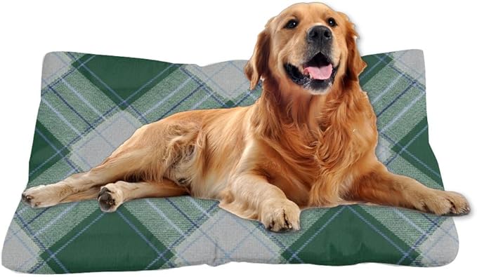 Green Navy Plaid Dog Beds Non Slip Bottom Washable Cat Beds Cozy Soft Backseat Dog Bed Mat Pet Friendly Furniture Printed Cat Bed Pad Gift Personalized 24× 18 Inch Indoor Outdoor