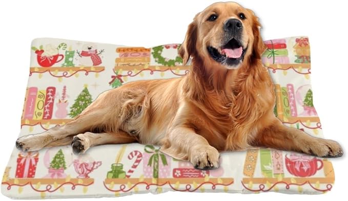 Christmas Bookshelf Pink Cat Crate Bed Non Slip Bottom Dog Winter Mat Washable Dog Crate Pad Pet Friendly Furniture Multi Scenario Multi Model Pad Gift Printed Backseat Pet Bed 24× 18 Inch