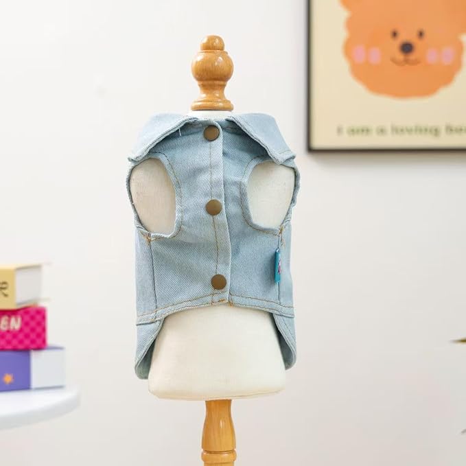 Valentine Denim Dog Jacket for Small Dogs Cats, Cute Cowboy Heart Embroidered Pet Vest with D-Ring for Leash, Lightweight Puppy Outfit for Daily Wear & Holidays(L)