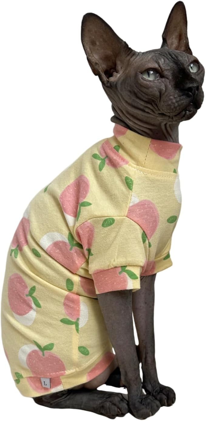 Limited Edition Sphynx Cat Cotton T-Shirts Hairless Cat Sweatshirt Pet Kitten Clothes Round Collar Kitten Shirts Vest Cats & Small Dogs Apparel (Peach, XX-Large (12.5-15 lbs))
