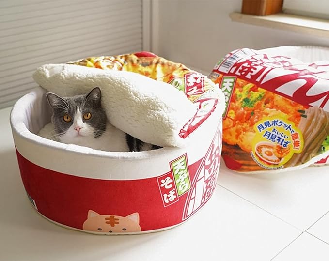 SSDHUA Cat Nest Instant Noodle Shape Cat House Cat Sofa Bed Cute and Comfortable Pet Cat House Detachable Multifunctional Soft Pet Bed Suitable for Small Cats and Dogs (L,Red) 1
