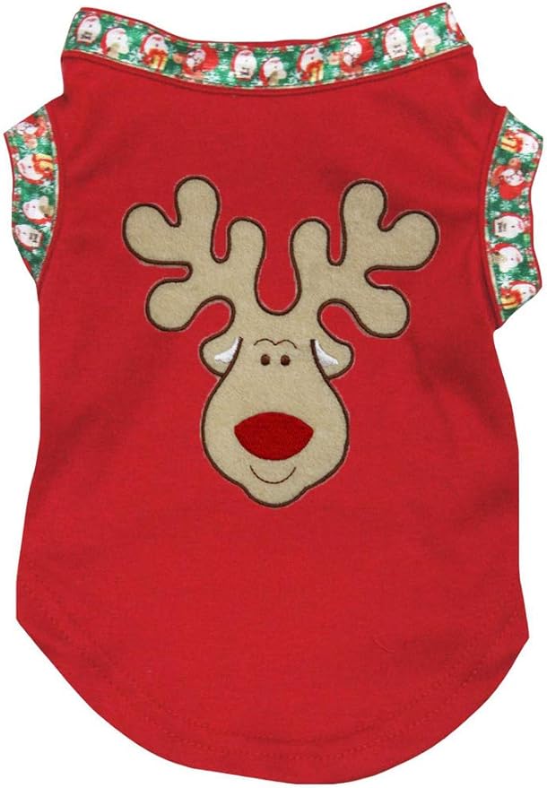 Petitebella Reindeer Face Puppy Dog Shirt (Red/Santas, X-Large)