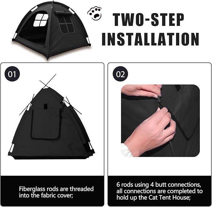 Anti-Anxiety Open Pet Tent, Calming Hideaway Monitoring Bed for Cats & Small Dogs, Breathable Mesh, Tool-Free Setup, Indoor Outdoor Travel, Black