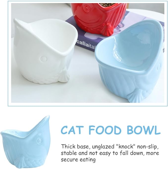 Ceramic Raised Pet Bowl for Cats and Dogs, Multi-Function Feeding and Watering Dish with Neck Protection, Household Blue Artistic Design Suitable for Kittens and Puppies