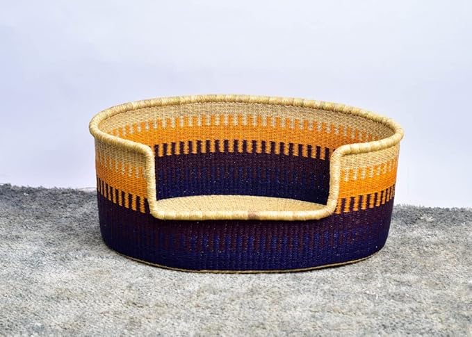 Dog Bed Basket with Optional 3-Inch Mattress – African Handwoven Bolga Straw Pet Bed – Natural Furniture for Dogs