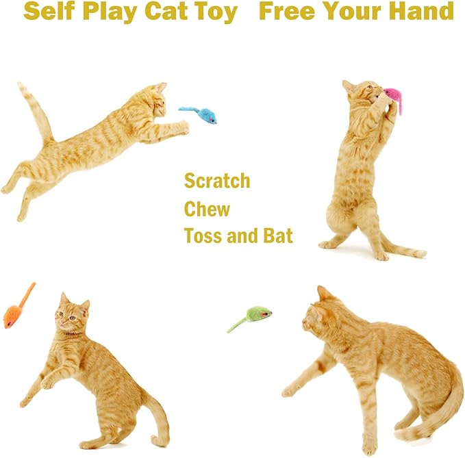 MeoHui 12PCS Rattle Cat Mouse Toys also Prefilled Catnip, 2.36” Mice Body Size, Faux Fur Cat Mice Toys with Plastic Body, Interactive Catnip Toys for Indoor Cats Play Fetch
