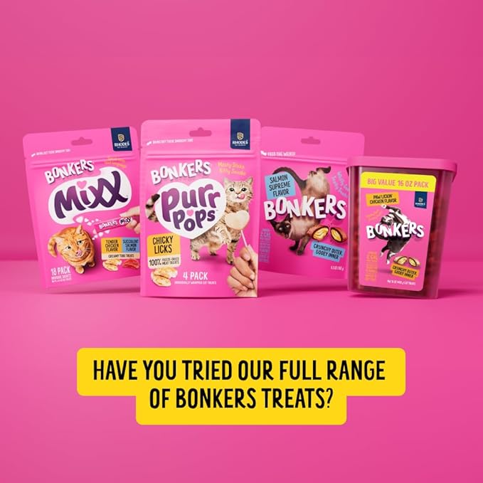 GYCO Bonkerrs Crunchy and Soft Cat Treats Paw Lickin Chicken Flavor 16 oz. Free from Artificial Colors and Flavors, Wheat & Soy.