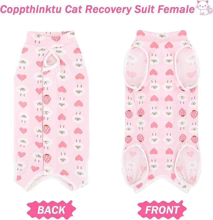 Coppthinktu Cat Recovery Suit Female Cats Onesie for Cats, Breathable Cat Surgery Suit for Surgical Abdominal Wounds Skin Diseases, Cute Kitten Spay Recovery Suit E-Collar Alternative Anti Licking