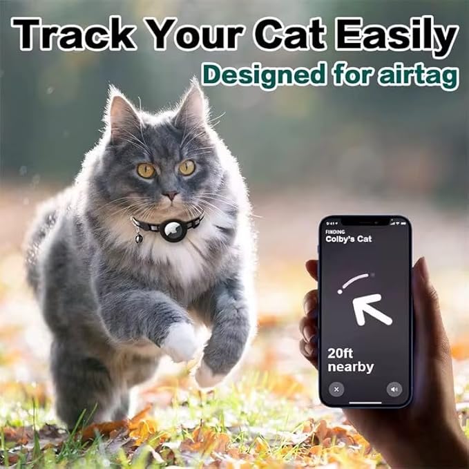 Airtag Cat Collar Reflective Kitten Collar with Apple Air Tag Holder and Bell for Girl Boy Cats Breakaway Lightweight (Blue)