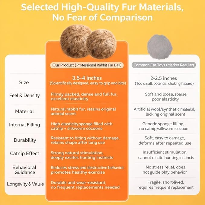 Rabbit Fur Ball Cat Toy, Soft Fluffy Cat Toy Ball, Furry Catnip Toy Ball Washable & Fun to Chase, for Kicks & Games,for Indoor Exercise & Bonding Cats (3 PCS)