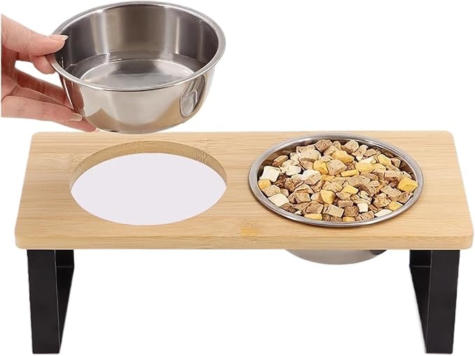 Elevated Cat Bowls Raised Food with Wooden Stand 2 Stainless Steel for Cats and Puppy