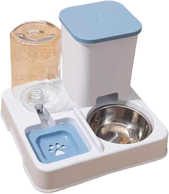 Dog Double Bowl Feeder Automatic Cats Food Container and Water Dispenser for Dog Daily Feeding Watering Supply Water Dispenser Automatic Travel