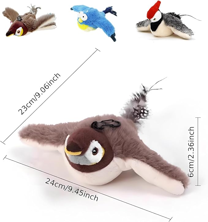 Dumwick 2026 Upgrade Interactive Chirping Bird Cat Toy,Flapping Wingss with Realistic Sounds,Simulated Chirping Bird Cat Toy for Indoor Play and Exercise (Bluebird 1pcs)