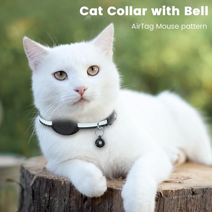 Upgrade Airtag Cat Collar, Reflective Kitten Cat Collar with Bell and Airtag Holder Compatible with Apple Airtags, Lightweight Airtag Cat Collar with Cat Pattern for Kitty Puppy