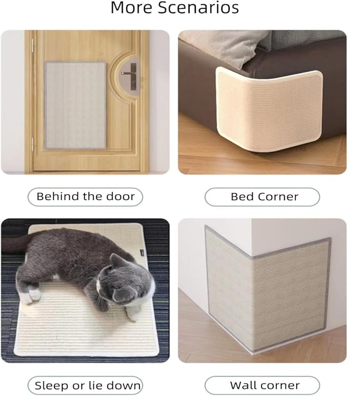 Natural Sisal Cat Scratching Pad Cat Scratch Furniture Protector Cat Scratcher Mat Sofa Bed Corner Protector Anti-Slip Cat Scratch Pads for Grinding Claws, Post Tree Ramp Cardboard Replacement