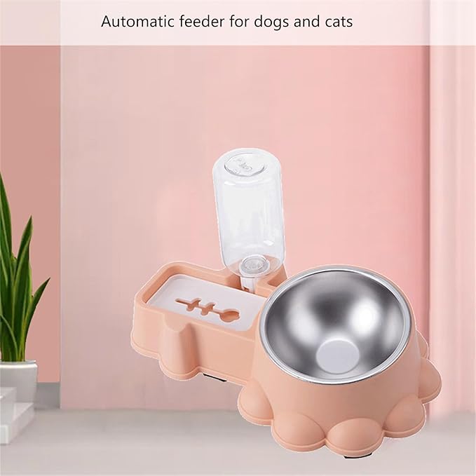 Cats Bowl with Automatic Water Bottle Dog Feeder Elevated Double Drinking Feeding Watering Supply Pet Food Bowl