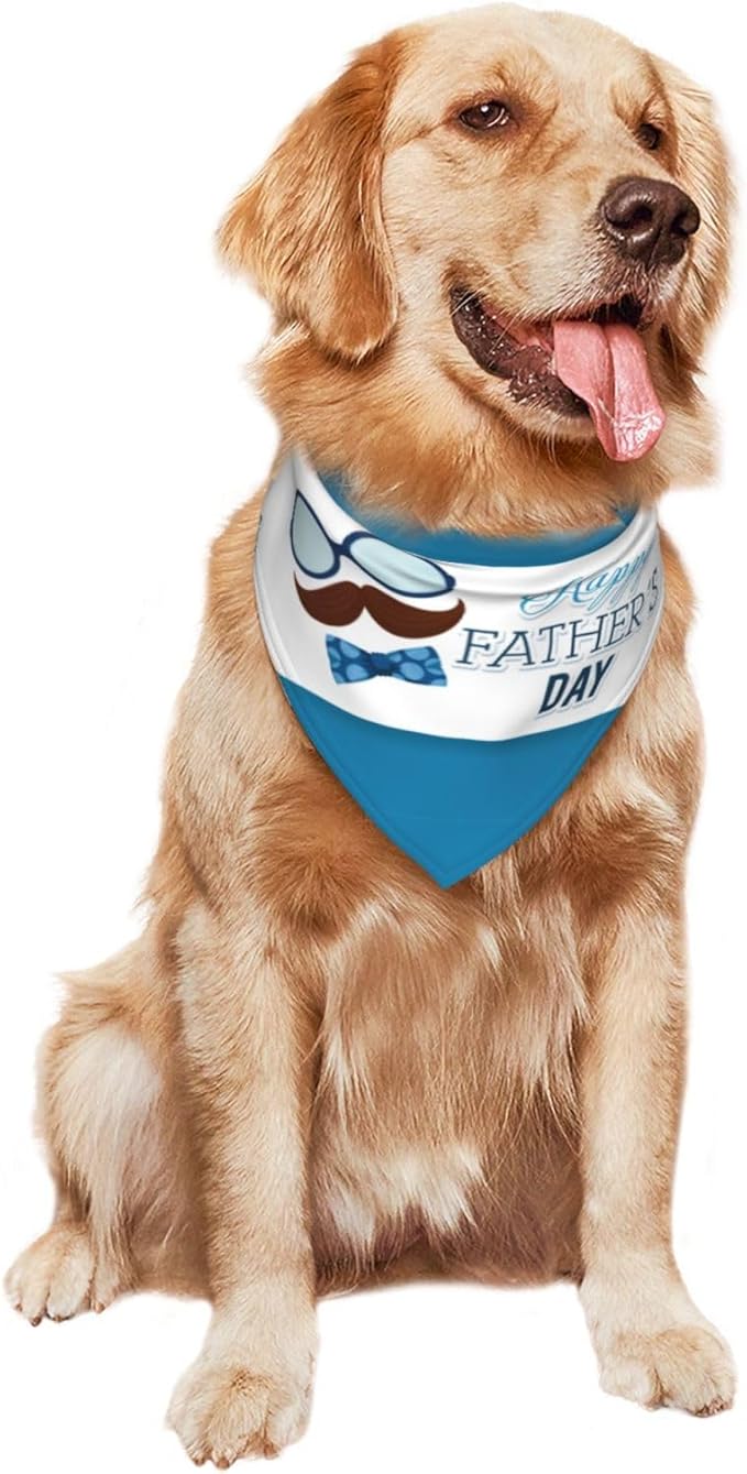 Happy Father's Day Dog Bandana Adjustable Reversible Triangle Dog Scarf Scarves Pet Bibs Costume Accessory Decor for Cats